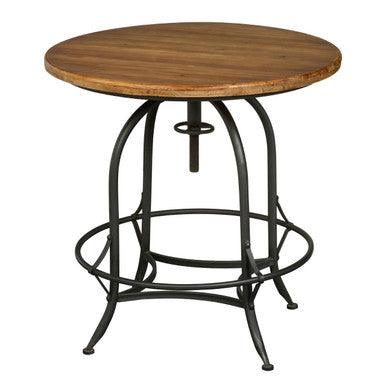 Fir Wood Top Height Adjustable Round Side Table With Industrial Metal Base, Foundry