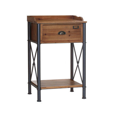 Industrial Metal Frame 1-Drawer Side Table With Natural Wood Grain Top, Foundry