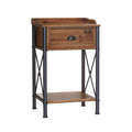Industrial Metal Frame 1-Drawer Side Table With Natural Wood Grain Top, Foundry