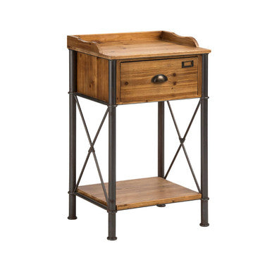Industrial Metal Frame 1-Drawer Side Table With Natural Wood Grain Top, Foundry
