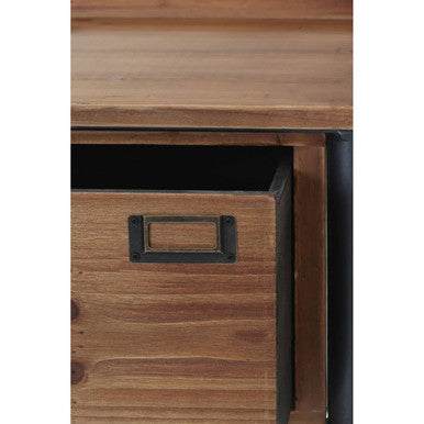 Industrial Metal Frame 1-Drawer Side Table With Natural Wood Grain Top, Foundry
