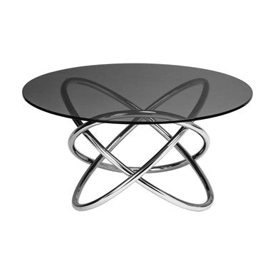 Smoked Glass Top & Silver Steel Frame Side Table, Cassy