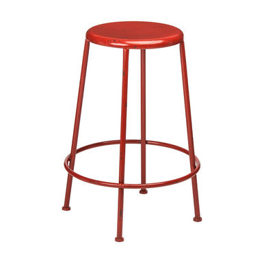 Artisan Red Metal Natural Industrial Stool