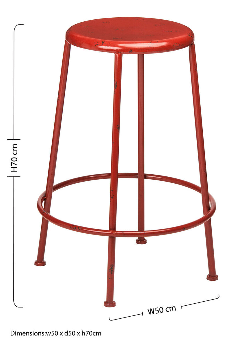 Artisan Red Metal Natural Industrial Stool