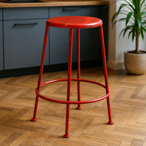 Artisan Red Metal Natural Industrial Stool