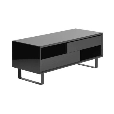 Black High Gloss Coffee Table With 2 Drawers, 2 Open Shelves & Black Metallic Legs, Moritz