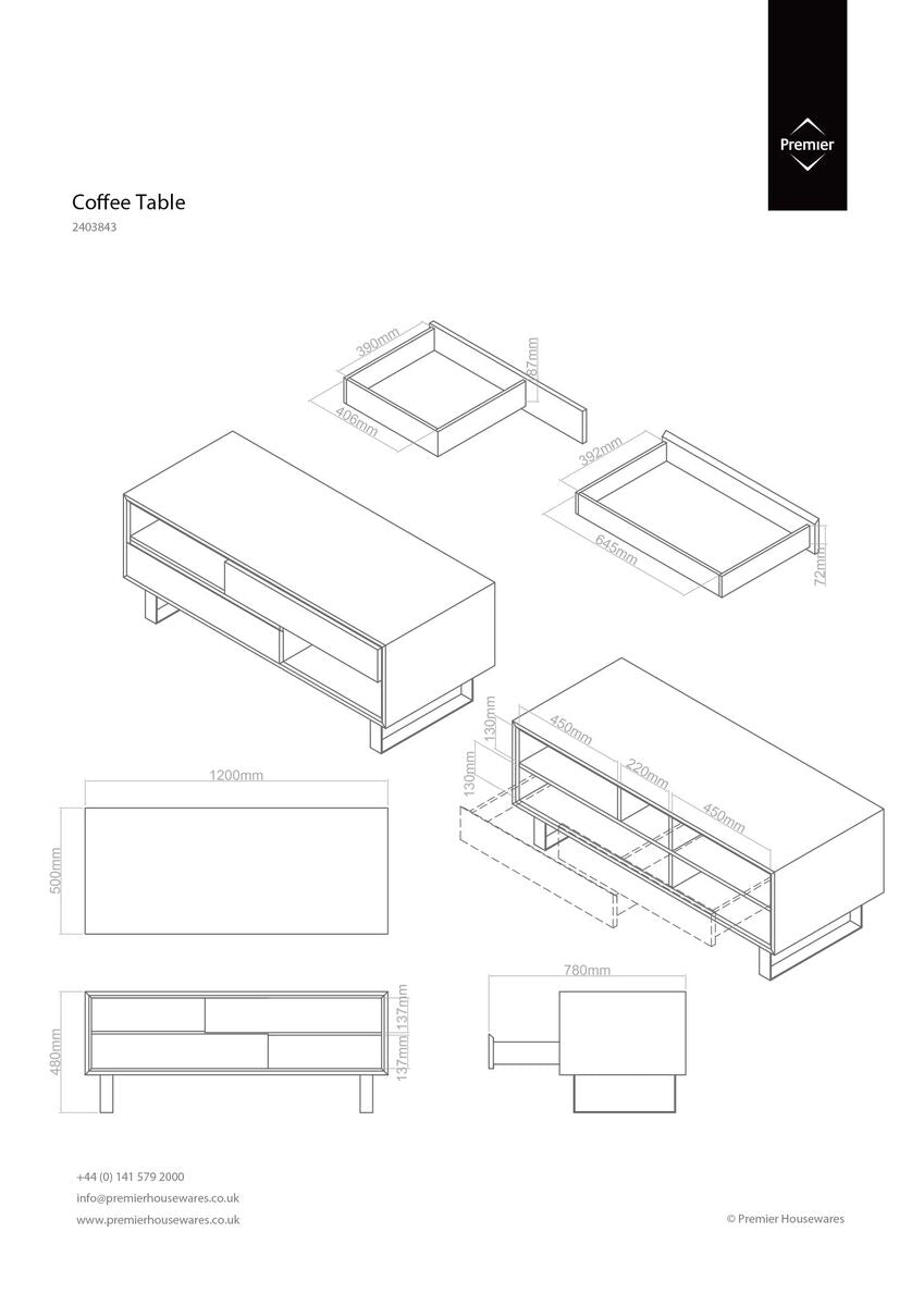 Black High Gloss Coffee Table With 2 Drawers, 2 Open Shelves & Black Metallic Legs, Moritz