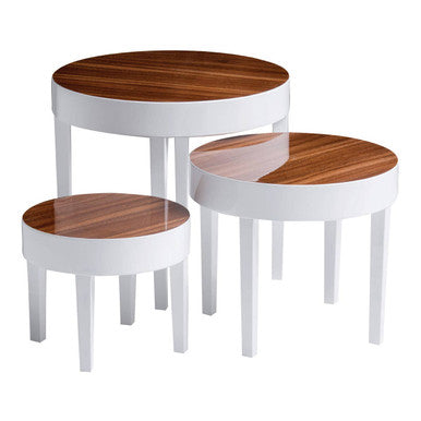 White High Gloss Wooden Frame Nest Of 3 Table With Pear Wood Top, Moritz