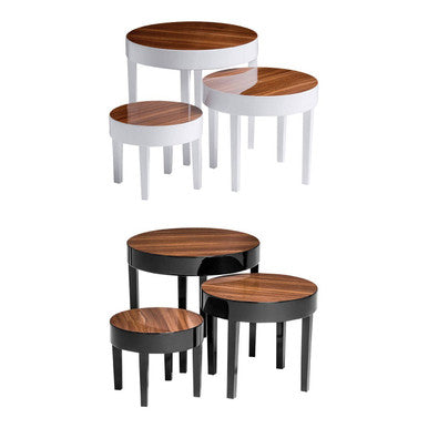 White High Gloss Wooden Frame Nest Of 3 Table With Pear Wood Top, Moritz