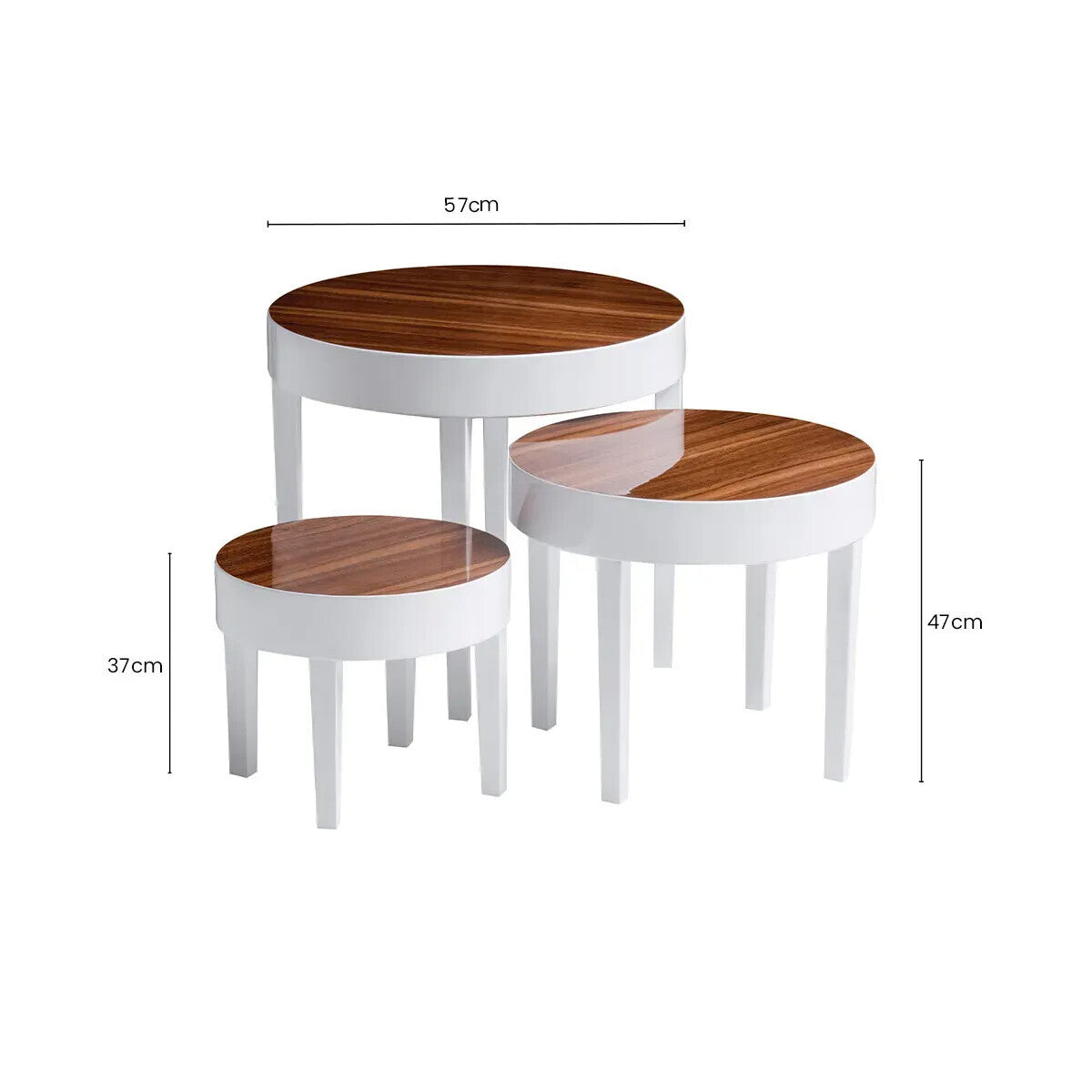 White High Gloss Wooden Frame Nest Of 3 Table With Pear Wood Top, Moritz