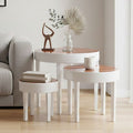 White High Gloss Wooden Frame Nest Of 3 Table With Pear Wood Top, Moritz