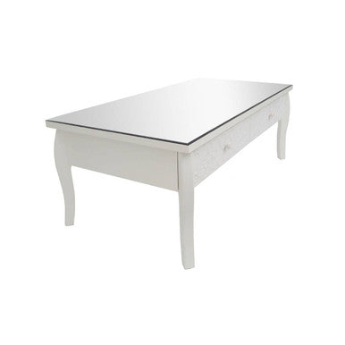 White Glass Top Coffee Table With 2 Drawers & Decorative Detailing, Chamonix