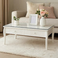 White Glass Top Coffee Table With 2 Drawers & Decorative Detailing, Chamonix