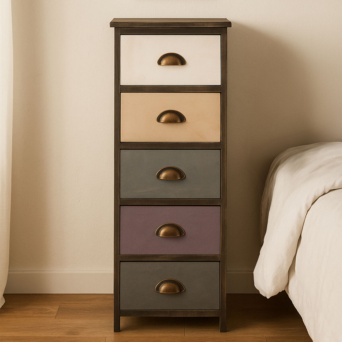 Urban Loft 5 Drawers Chest Pine White Industrial