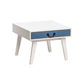 White & Blue Distressed Single Drawer Wooden Side Table With Metal Handle, Alchemy