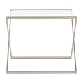 Rectangular Clear Tempered Glass Side Table With Satin Nickel Criss Cross Metal Frame, Roma