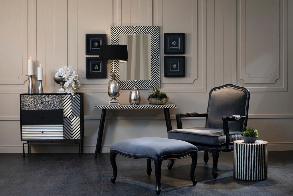 Rococo Grey Velvet Chair & Footstool