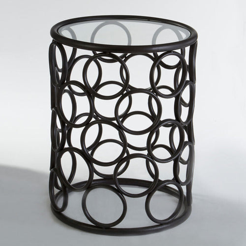 Antalya Black Round Side Table With Glass Top