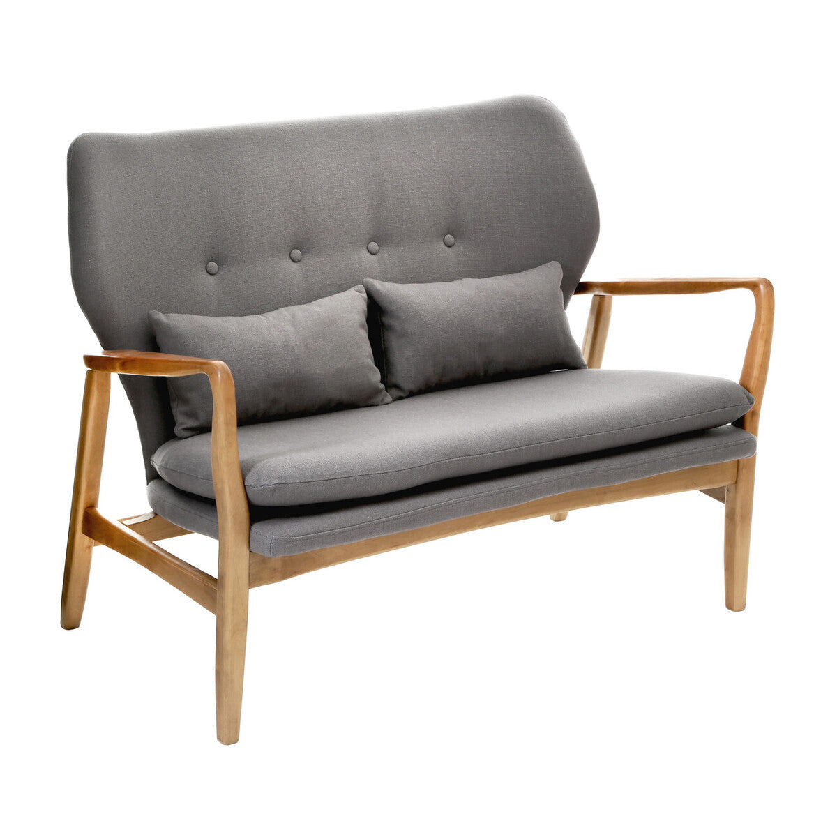 2 Seat Grey Sofa With Birchwood Frame, Stockholm