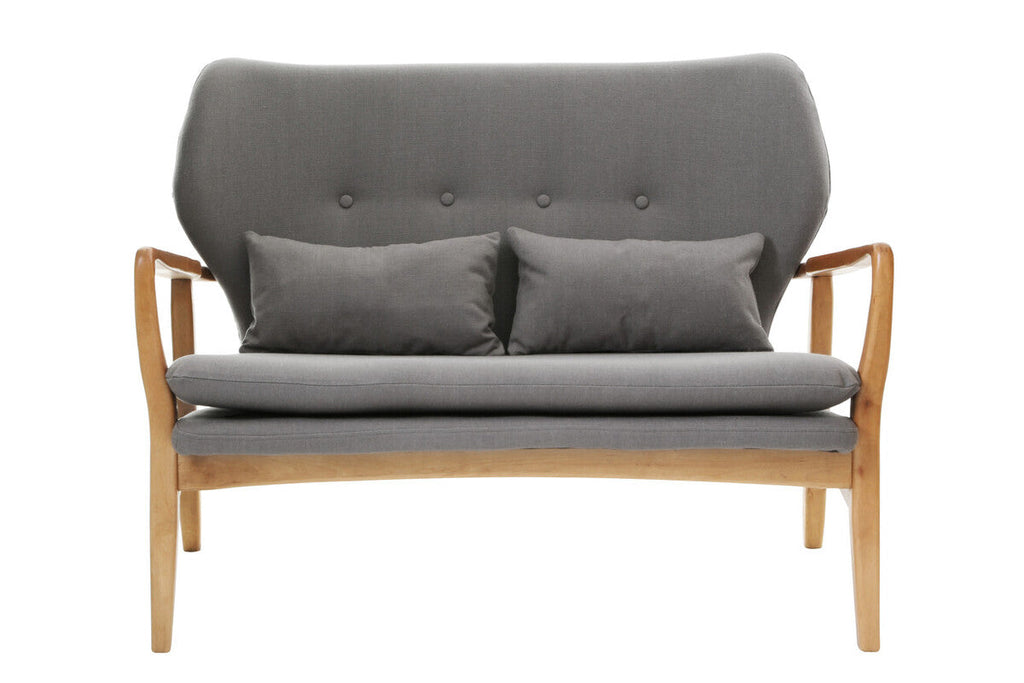 2 Seat Grey Sofa With Birchwood Frame, Stockholm