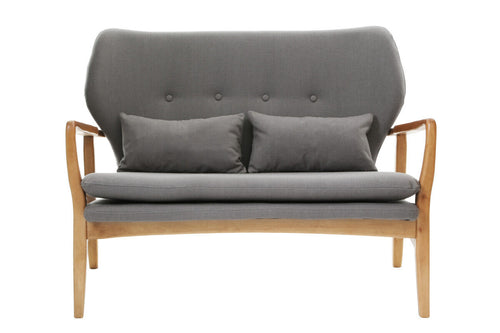 2 Seat Grey Sofa With Birchwood Frame, Stockholm