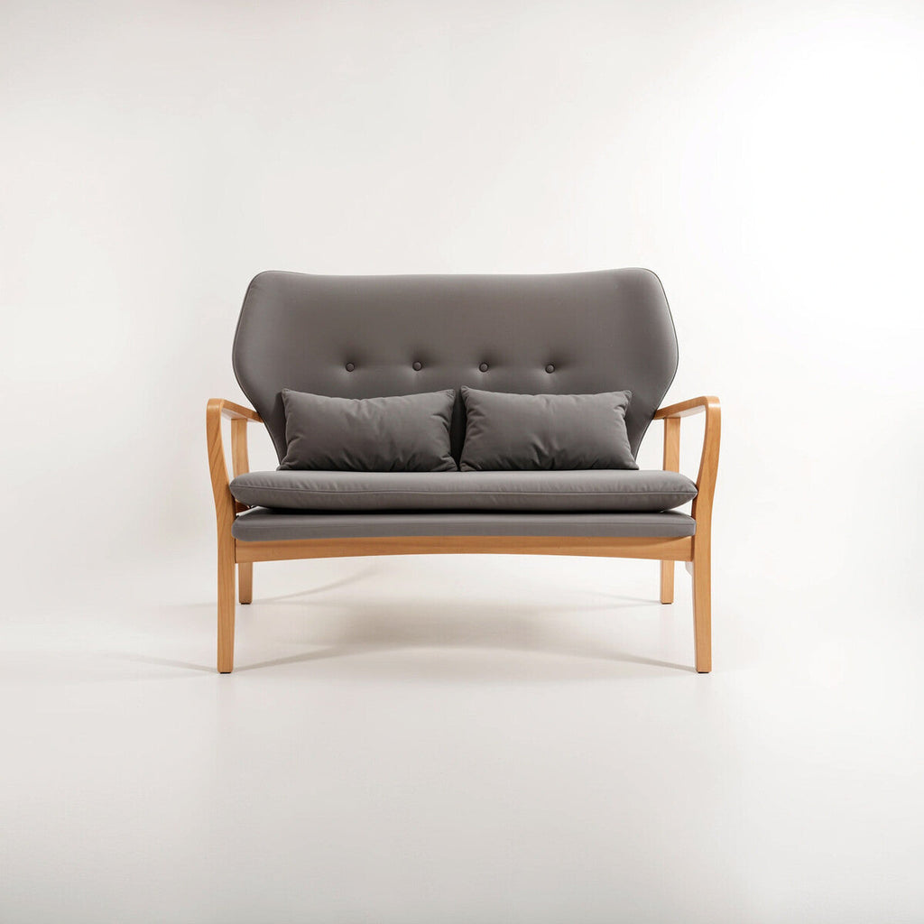 2 Seat Grey Sofa With Birchwood Frame, Stockholm