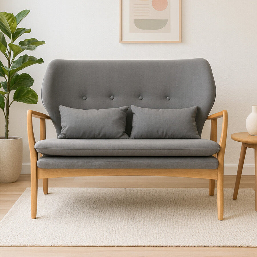 2 Seat Grey Sofa With Birchwood Frame, Stockholm