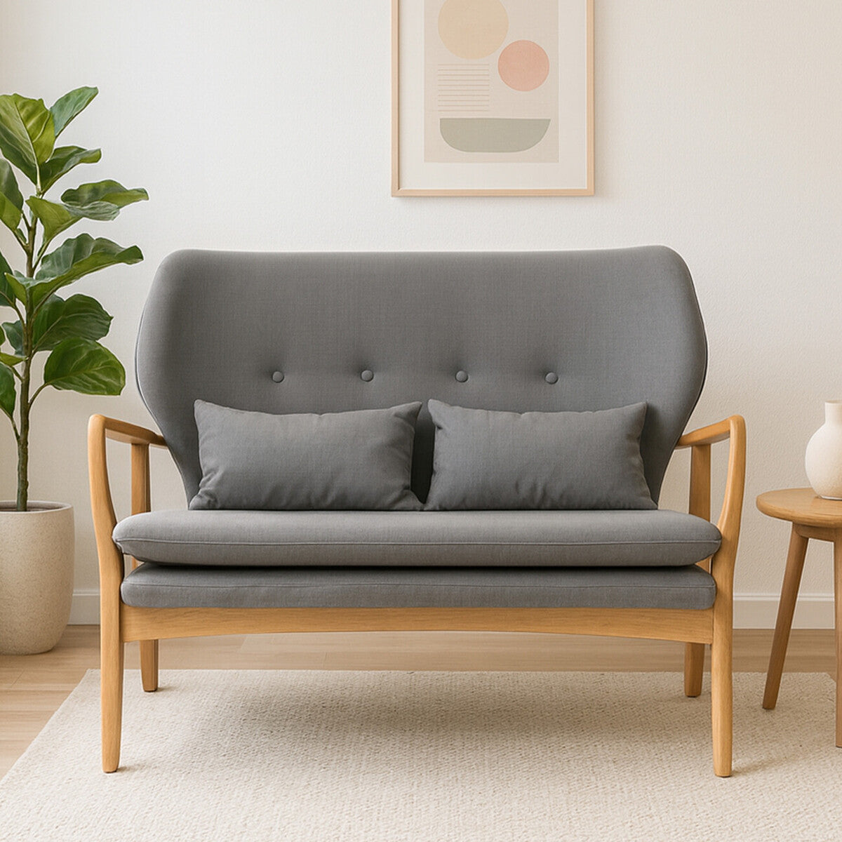 2 Seat Grey Sofa With Birchwood Frame, Stockholm