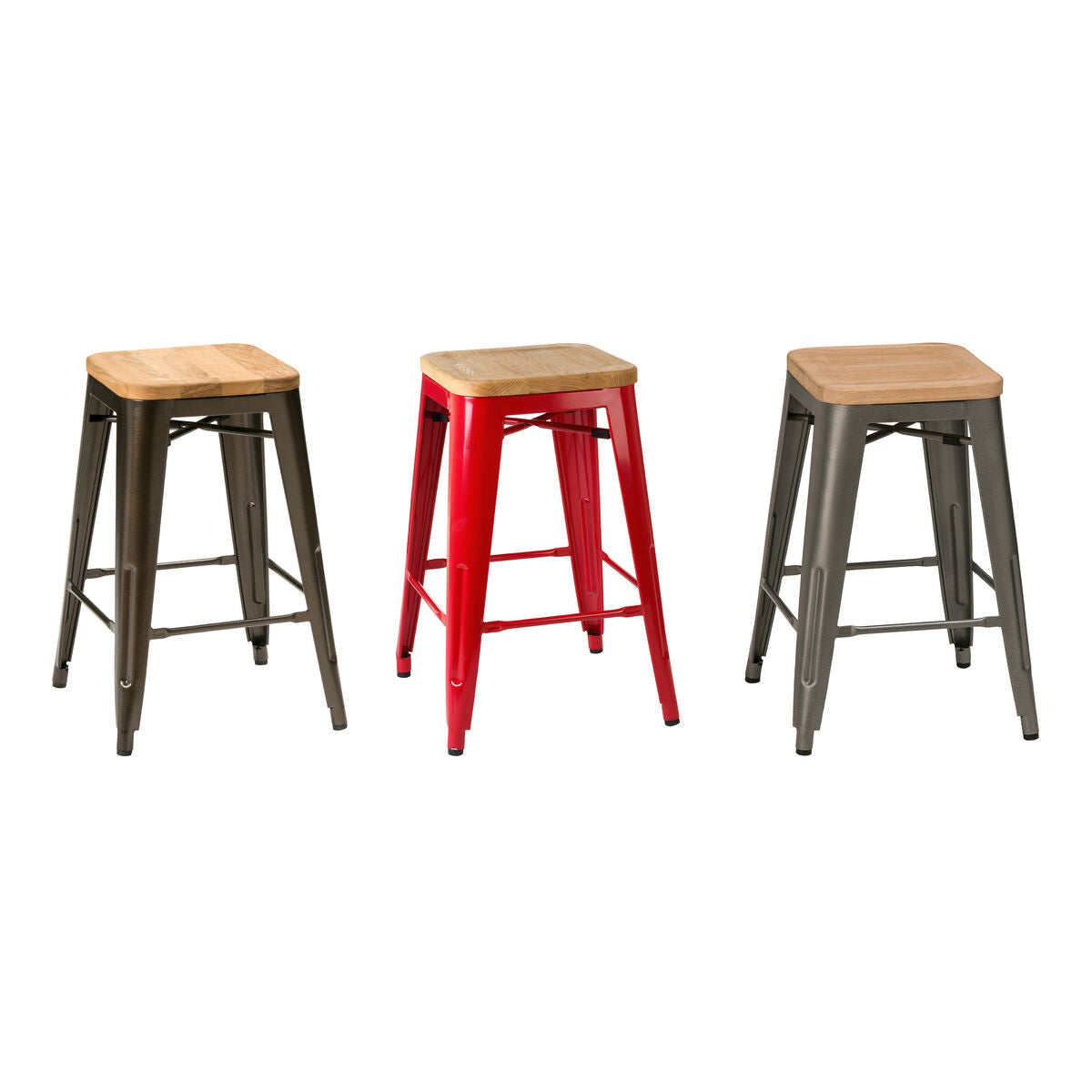 Aldgate Red Bar Stool In Powder Coated Metal & Wood