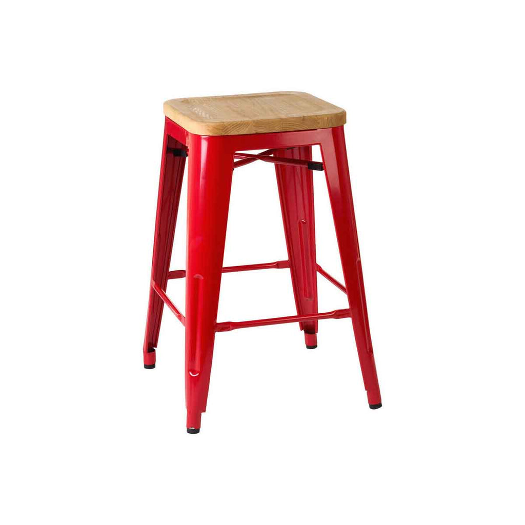 Aldgate Red Bar Stool In Powder Coated Metal & Wood