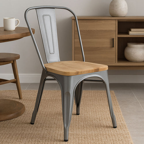 Aldgate Silver Chair In Powder Coated Metal & Wood