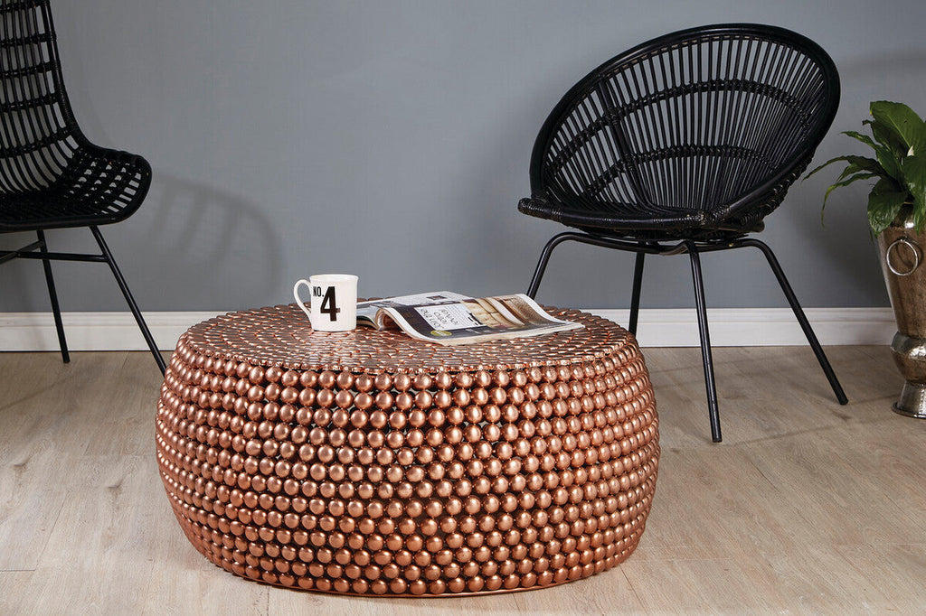 Gold Interlinked Beaded Iron Copper Coffee Table, Templar