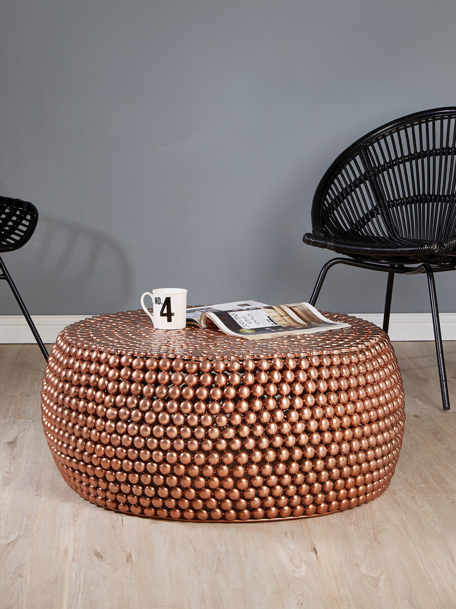 Gold Interlinked Beaded Iron Copper Coffee Table, Templar