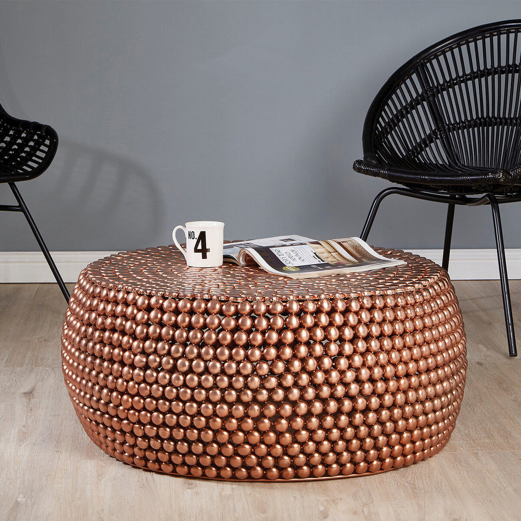Gold Interlinked Beaded Iron Copper Coffee Table, Templar