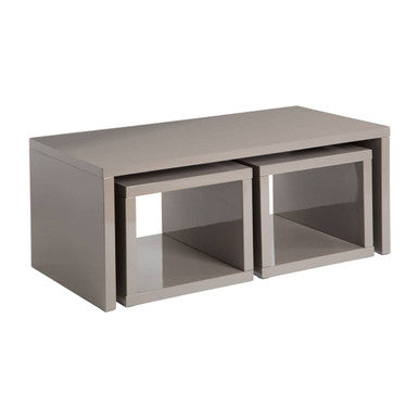 Dark Grey High Gloss Wood Coffee Table With 2 Under Tables, Madrid