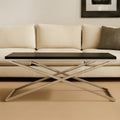 Black Coffee Table With Leather & Silver Crossed Steel Base, Tribute
