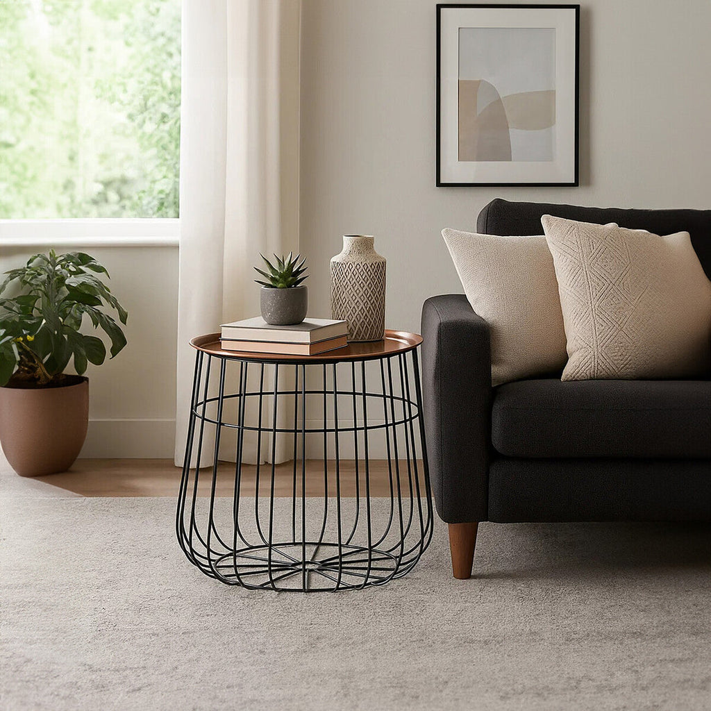 Gold Copper Tray Top & Black Base Side Table, Templar