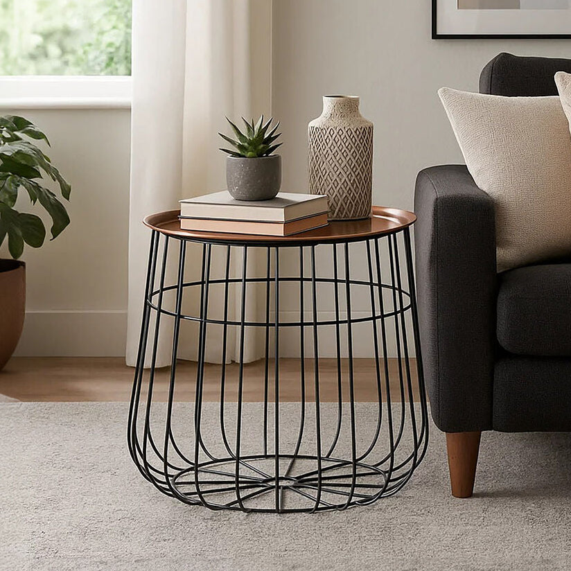 Gold Copper Tray Top & Black Base Side Table, Templar
