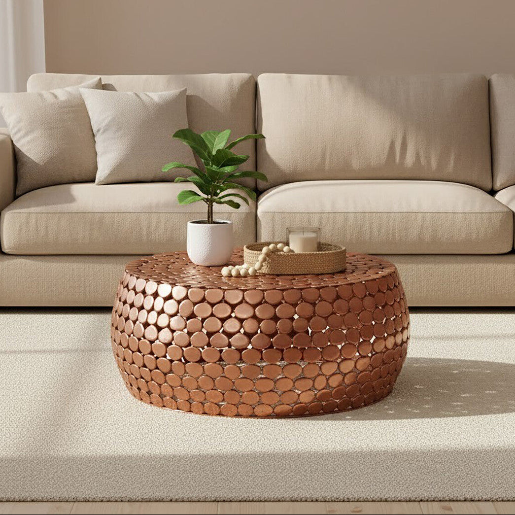 Gold Round Iron Pebble Design Coffee Table, Templar