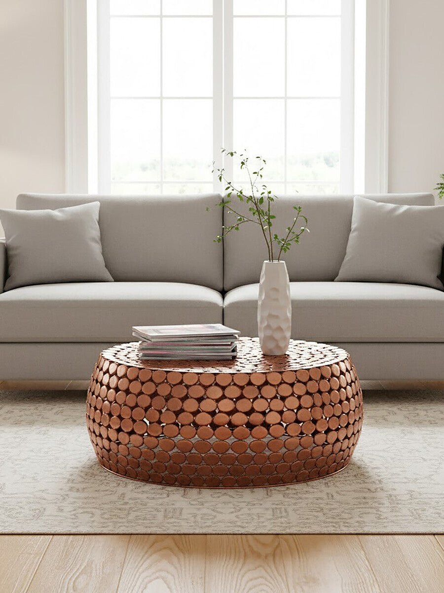 Gold Round Iron Pebble Design Coffee Table, Templar
