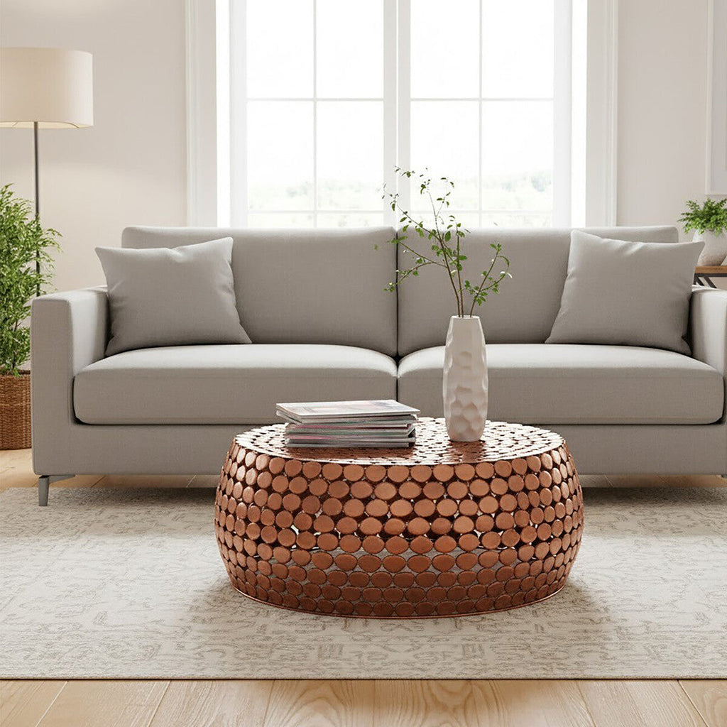 Gold Round Iron Pebble Design Coffee Table, Templar
