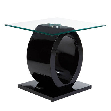Tempered Glass Top O-Shaped Side Table With Black Base, Halo