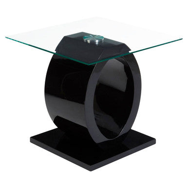 Tempered Glass Top O-Shaped Side Table With Black Base, Halo