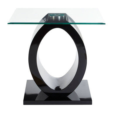 Tempered Glass Top O-Shaped Side Table With Black Base, Halo