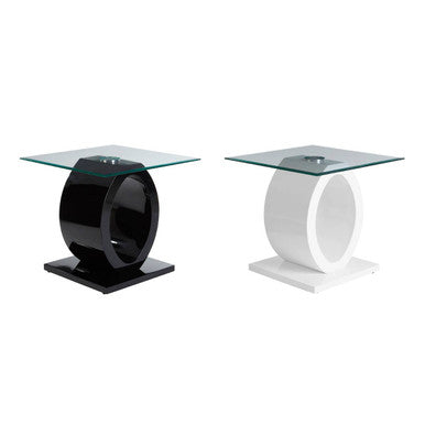 Tempered Glass Top O-Shaped Side Table With Black Base, Halo