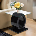 Tempered Glass Top O-Shaped Side Table With Black Base, Halo