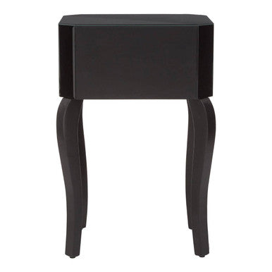 1 Drawer Black Mirrored Glass Top Side Table, Orchid