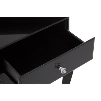 1 Drawer Black Mirrored Glass Top Side Table, Orchid