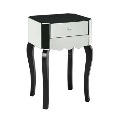 2 Drawer Mirrored Glass Side Top Bedside Table with MDF Base, Orchid