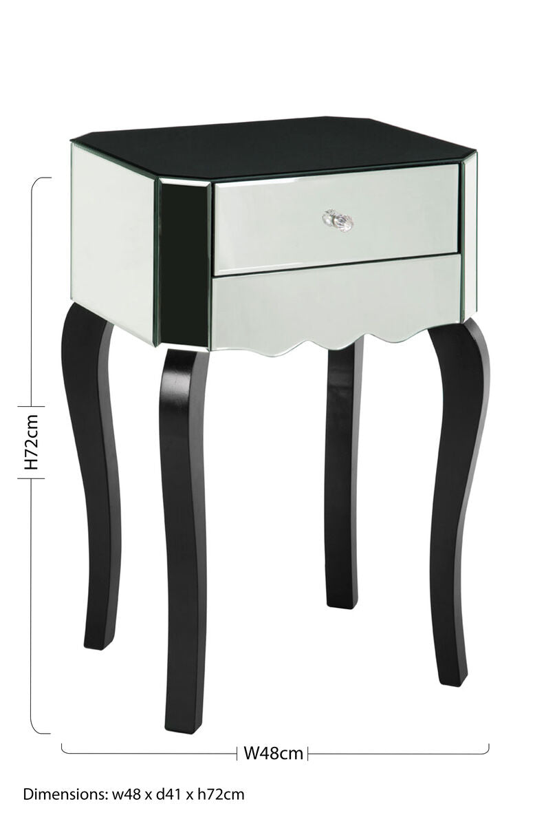 2 Drawer Mirrored Glass Side Top Bedside Table, Orchid